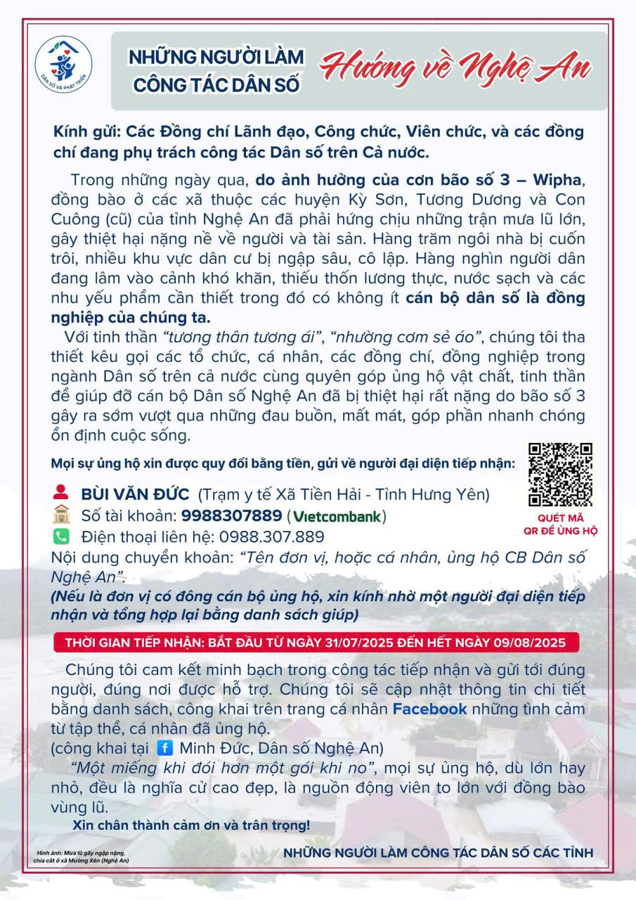 Những người làm Công tác Dân số Hướng về Nghệ An: Nghĩa tình đồng nghiệp giữa tâm bão
